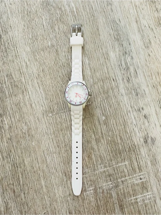 White Silicone Strap Watch with Pink Accents