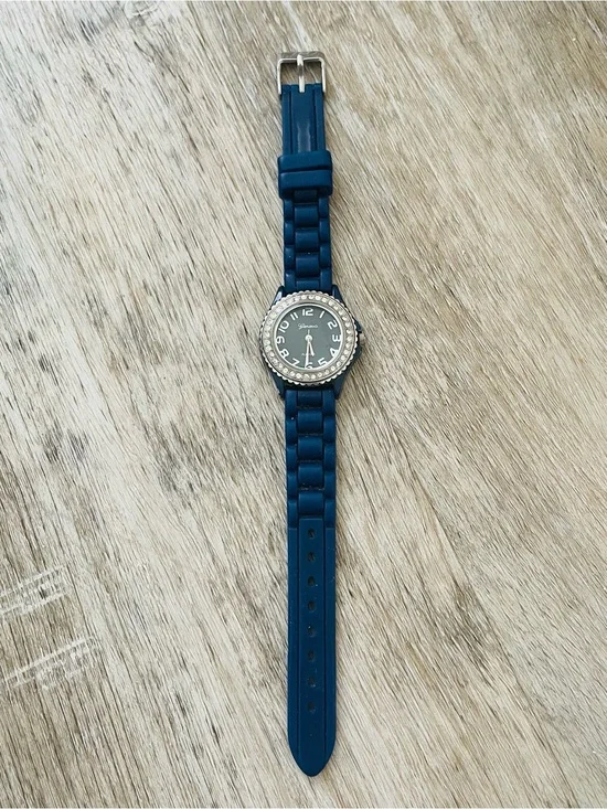 Blue Women's Silicone Watch with Crystal Bezel