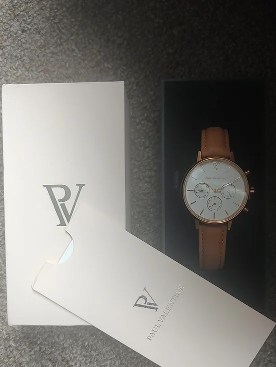 Paul Valentine Rose Gold Case Watch with Tan Leather Strap