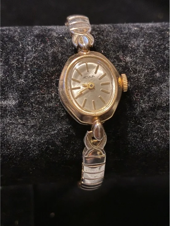 Vintage Acqua by Timex Women's Mechanical Watch Two-Tone Oval Stretch Band WORKS