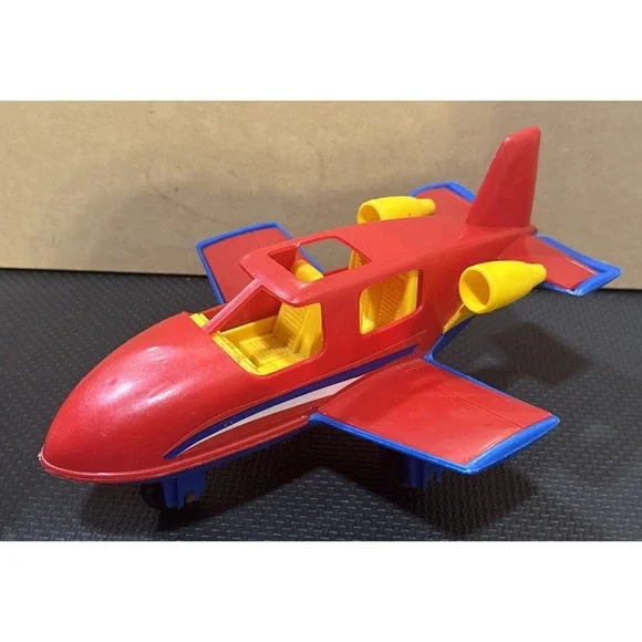 Vintage Red Blue Yellow Jet Plane American Plastic Toy Inc USA