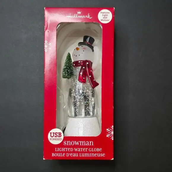 Hallmark USB Snowman Lighted Water Globe Glitter Swirl Color Changing Tested NIB