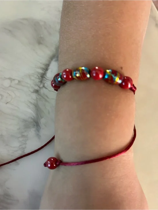 Red Beaded Cord Bracelet with Multicolor Accent Beads