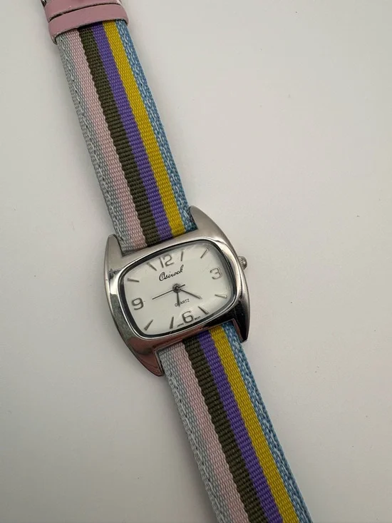 Osirock Retro Rectangle Dial Striped Fabric‎ Band Watch Funky Fun Works!