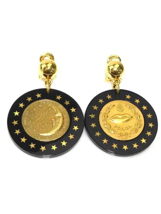 Auth Prada Earrings Black/Gold #280445P25B