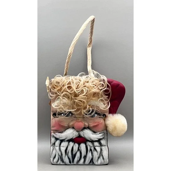 Vtg Santa Claus Ceramic Decorative‎ Gift Bag Vase Burgundy Christmas Decor 4.5