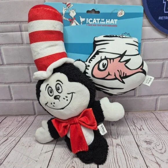 The‎ Cat In The Hat Plush Set Of 2 Dog Toys With Squeaker  13” & 5.5”