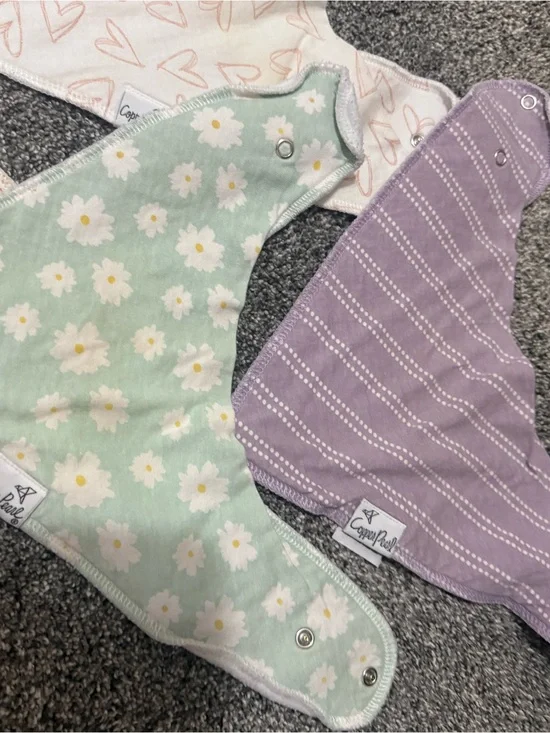 Cozy Paul Baby Bandana Bib Trio - Mint Floral, Lavender Stripe & Cream Heart