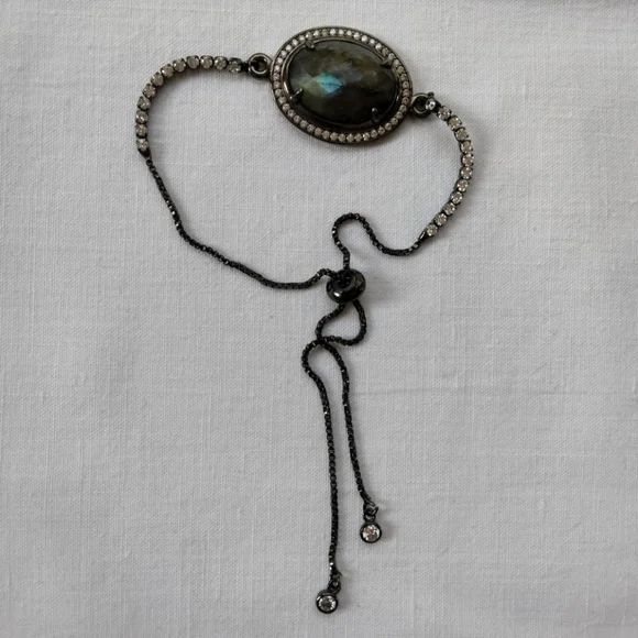 Bracelet w/ Iridescent Olive Green Stone Adjustable One Size Fits Most