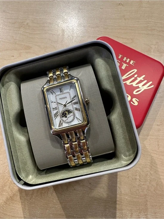 Fossil Two-Tone Gold and Silver Rectangular Moonphase Watch