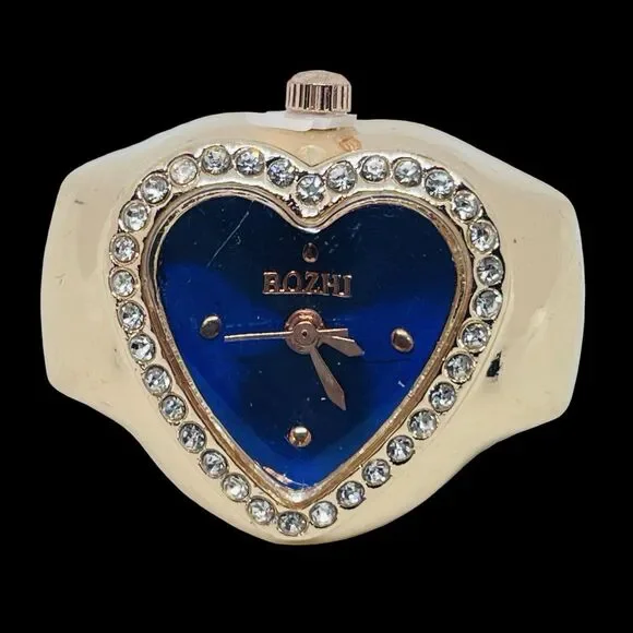Ring Watch Rose Gold Heart Design With Crystals New