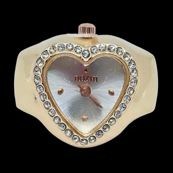 Ring Watch Rose Gold Heart Design With Crystals New