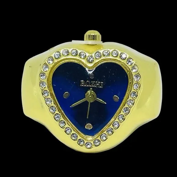 BOZHI Ring Watch Gold Heart Design With Crystals New