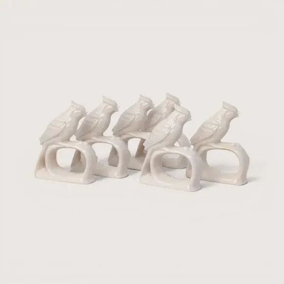 1960s Ardalt Japan White Cardinal Napkin Rings Set of 8