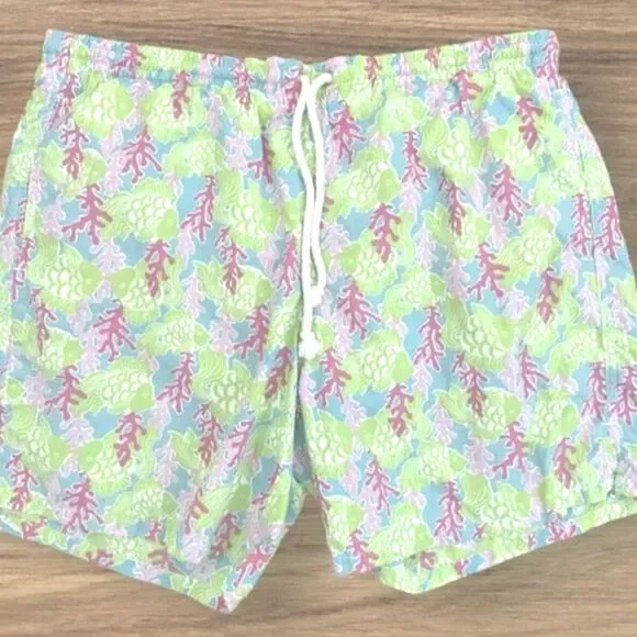 Lilly Pulitzer men's vintage swim shorts sz medium pastel fish, coral lining