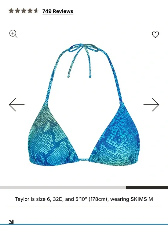 Skims SIGNATURE SWIM TRIANGLE BIKINI TOP aqua ombre snake S NWT