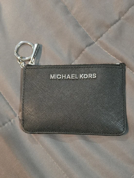 Michael Kors Black Saffiano Leather Zip Card Pouch with Keyring