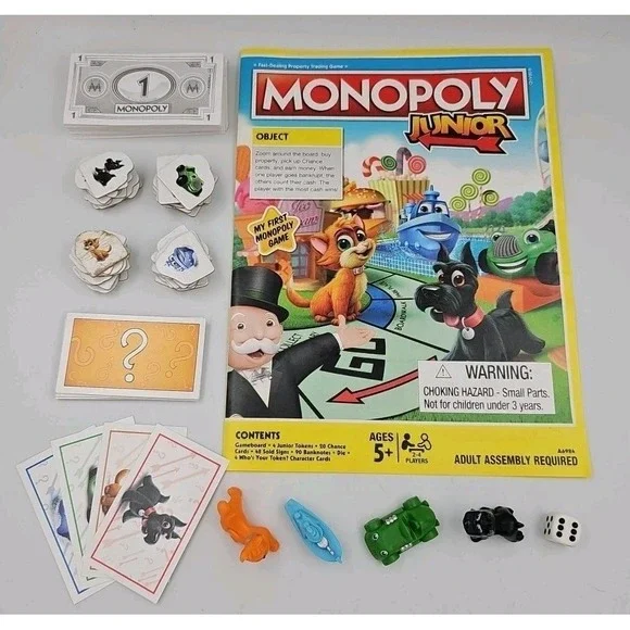 Hasbro Monopoly Jr Replacement‎ Game Parts Pieces Movers Tokens Cat Dog Car Boat