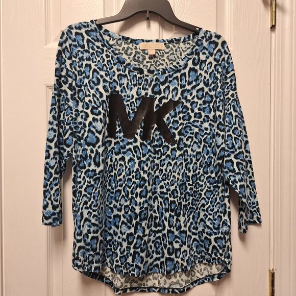 Like New Michael Kors Top~Blue Leopard Print Shirt~MK~Medium