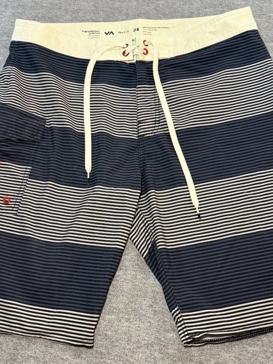 RVCA VA Men’s Size 34 Performance Stretch Board Shorts Blue White Striped Surf