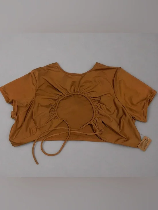 Skims Almond ruched swim top