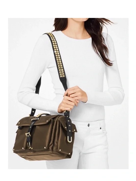 NWOT Michael Kors Olivia Studded Satin Messenger Bag Olive $378