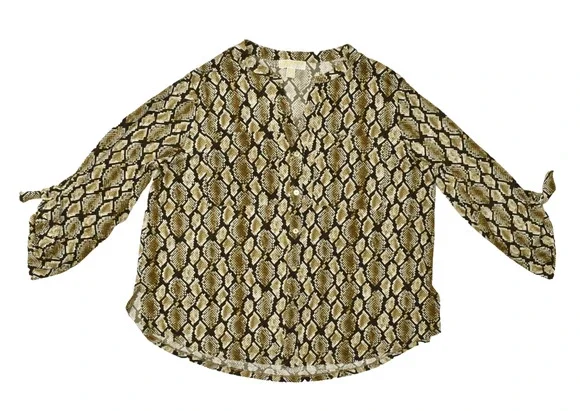 Michael Kors Women's XXL Snakeskin Print V-Neck Blouse 3/4 Sleeve with Gold Tone