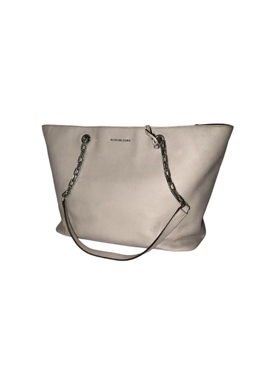 Michael Kors Pebbled Leather Large Chain Tote Shoulder Bag Cream Beige