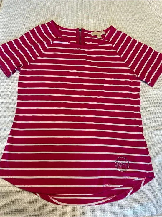 Michael Kors Pink and White Striped Short Sleeve Tee