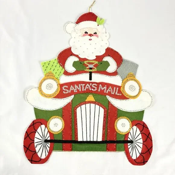 Vintage Bucilla Completed Handmade Santa's Mail Wall Hanging Felt Sequins Beads