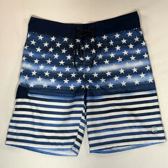 Ocean Current Men's Shorts 36W x 9.5 Inseam Blue American Flag Stars‎ Patriotic