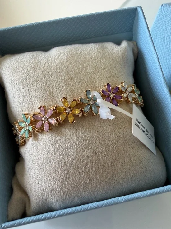 Floral colorful Crystal gold stretch Bracelet