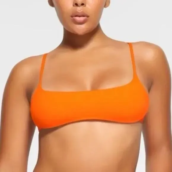 Nwt SKIMS Halter Scoop Bikini Top Tangerine Size L