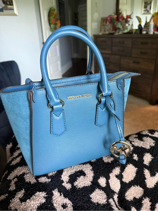 Michael Kors Turquoise Blue Leather & Suede Mini Satchel