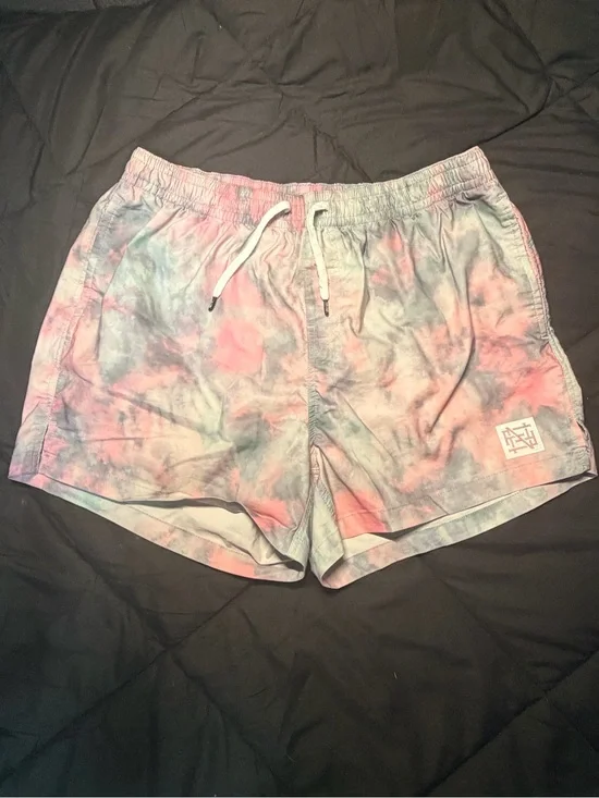 flag nor fail Men's Tie-Dye Swim Trunks in Pink and Blue