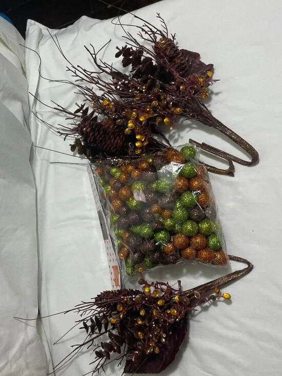 Lot of 3 Fall Pumpkin Pinecone Berry Floral Picks & Glitter Scatter Fillers Deco