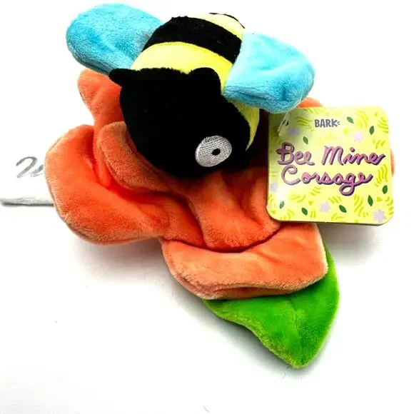 BARK BOX | NEW Bee Mine Corsage‎ Medium Plush Wearable Dog Toy Crinkle Squeaker