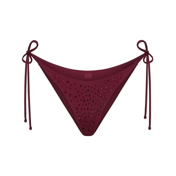 ♥️SKIMS SWIM RHINESTONE TIE BIKINI BOTTOM WINE XL
