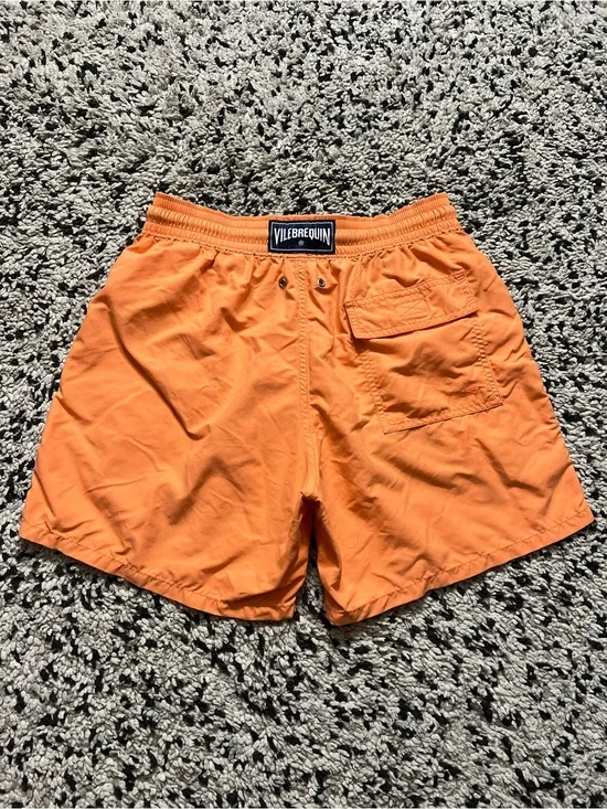 Vilebrequin Men’s Swim Trunk Shorts 5” Inseam Orange Drawstring Stretch Waist