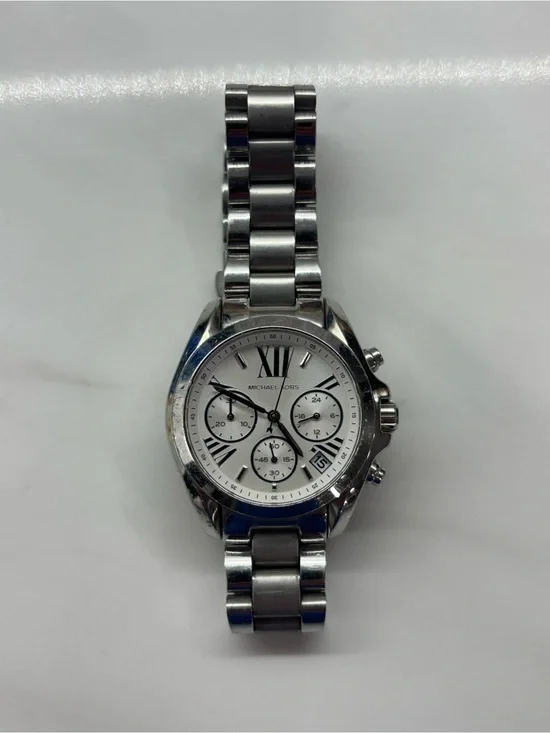 Michael Kors MK6174 Silver Stainless Chronograph Watch White Dial Needs Battery