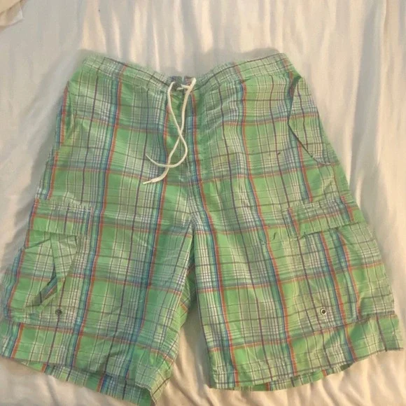 Polo Ralph Lauren‎ Plaid Swim Trunks Cargo Pockets Drawstring Beachy Waist 36