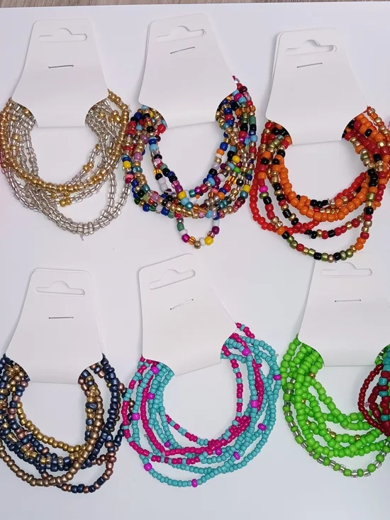Lot Of 10 Sets Of Multicolor Seed Bead Stretch Bracelets - Vibrant Beaded Stack