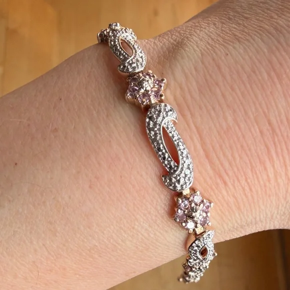 Elegant Sterling Silver 925 and Pink Stone Bracelet