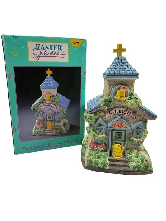 Easter Jubilee Porcelain Bunny House Church with Original Box 7