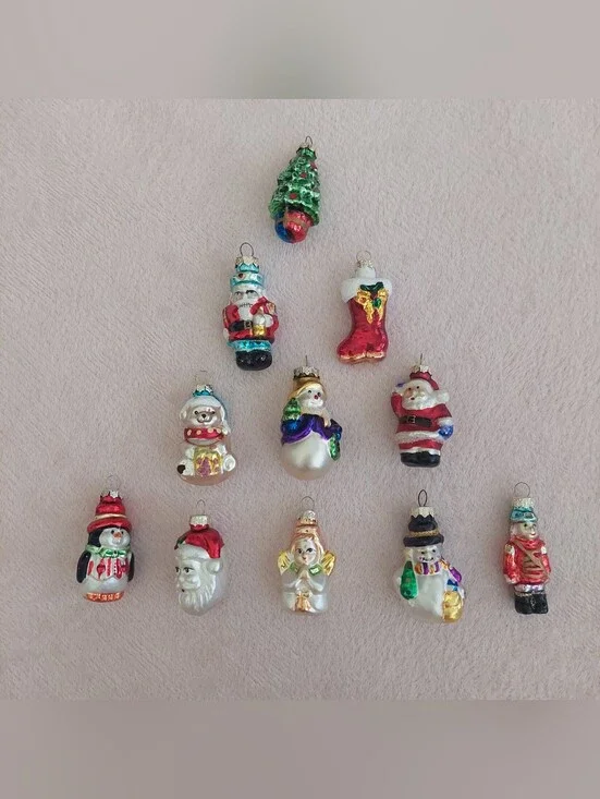 Set Of 11 Vintage Mini Glass Christmas Ornaments/Figurines