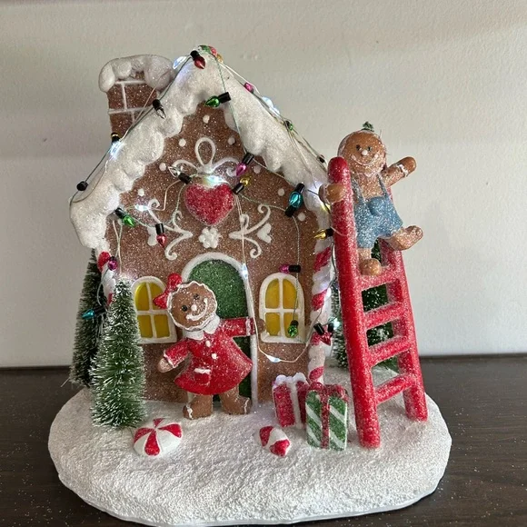 Gingerbread House Holiday Decoration with Lights by Valerie