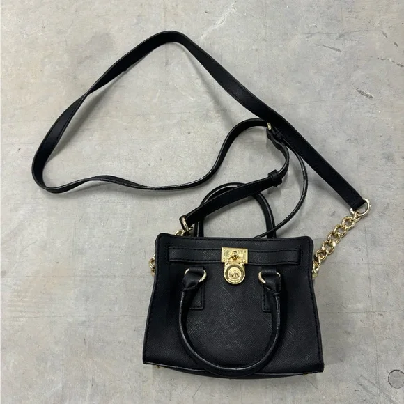 Michael‎ Kors Micro Hamilton Black Leather Crossbody Handbag