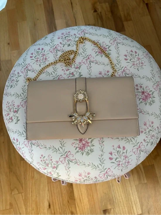 Michael Kors Light Pink Chain Crossbody with Crystal Floral Accent