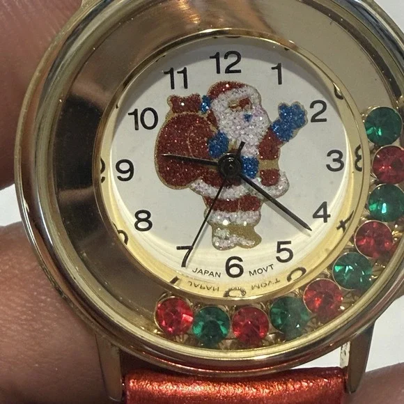 Vintage JOSA Joseph & Joseph Santa Christmas Watch Floating Crystals Japan Movt