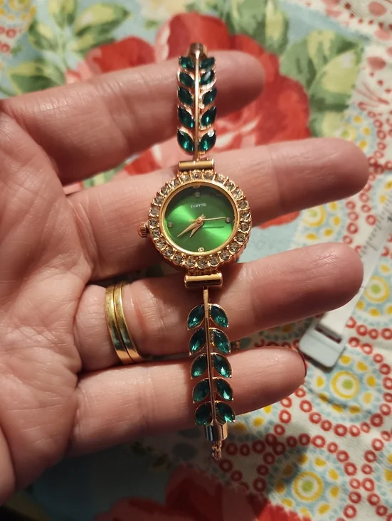 Green Leaf Crystal Bracelet Watch - Women Accessories